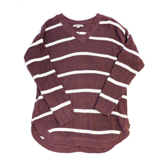 Love Change Italy Sweaters - Love Change Striped Burgundy Sweater - Women's 3X - Italy V-Neck BackButton Knit